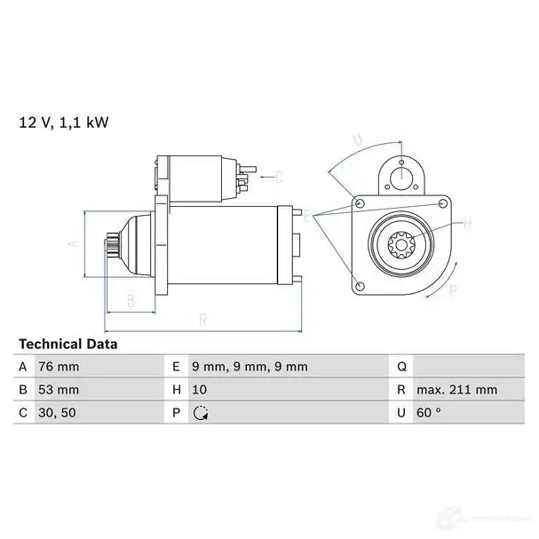 Стартер BOSCH BF3OC 1 847 331411 0986018470