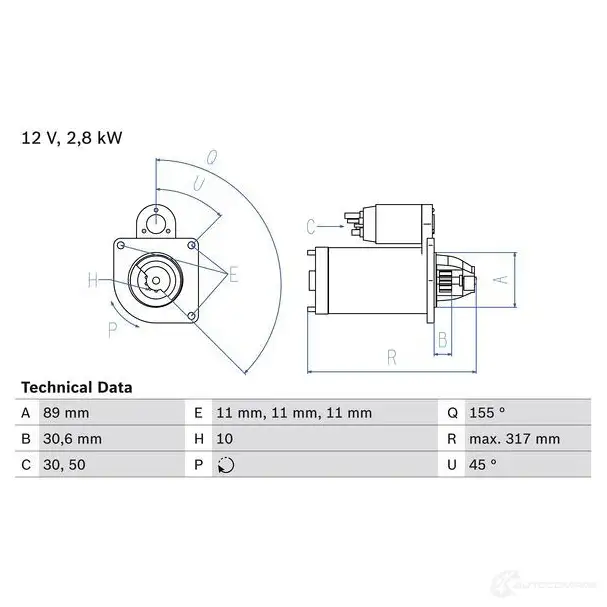 Стартер BOSCH 1 815 0986018151 331381 K7EWM5X изображение 0