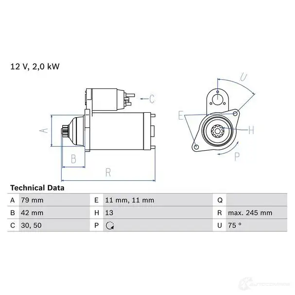 Стартер BOSCH 2 616 0986026160 1193467286 2KA4YH изображение 0