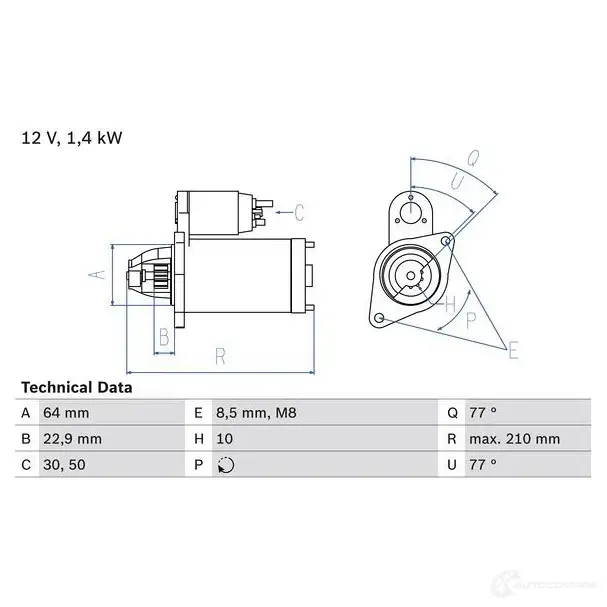 Стартер BOSCH VYOOIH 25 08 0986025080 331851