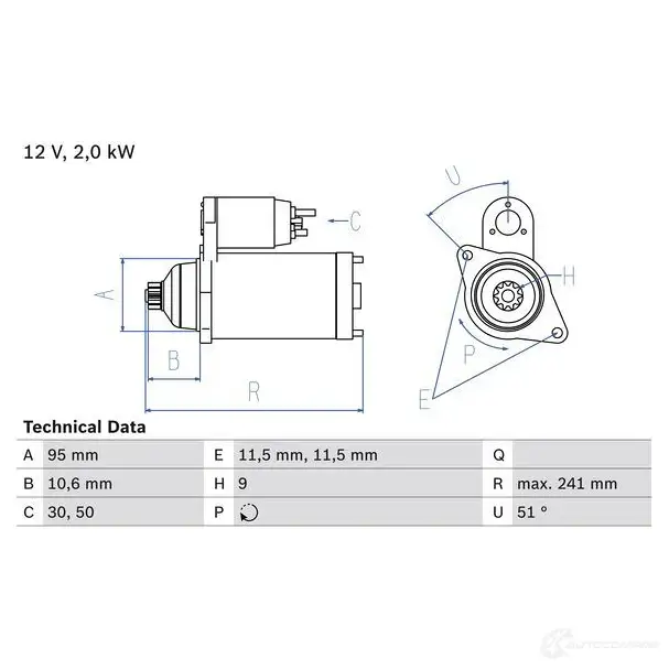 Стартер BOSCH DV06I 331214 1 603 0986016031 изображение 0