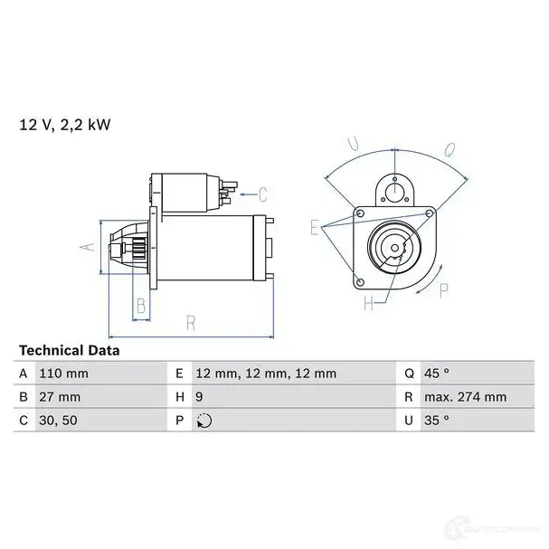 Стартер BOSCH GBDURX8 331069 136 6 0986013660 изображение 0