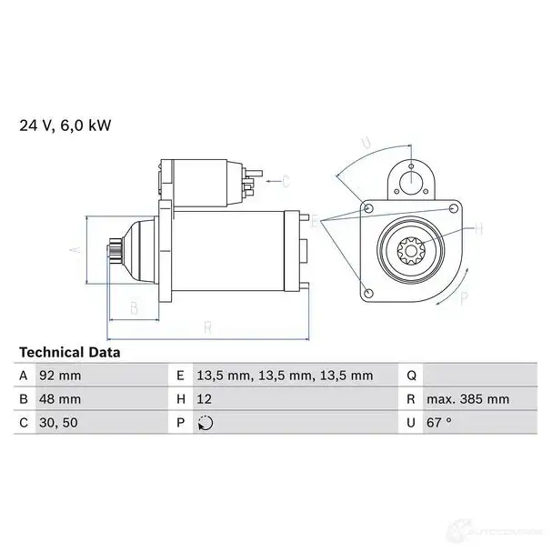 Стартер BOSCH 22 25 0986022250 331655 5O6MEF изображение 0