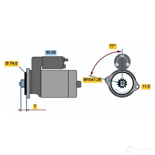 Стартер BOSCH 0986016441 331249 16 44 TQAD9A7 изображение 0