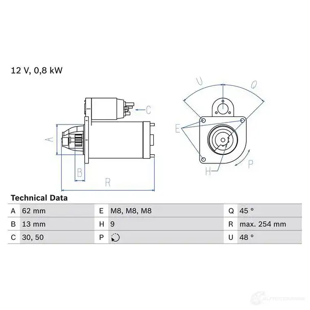 Стартер BOSCH 6CO71 330963 0986011891 1 189