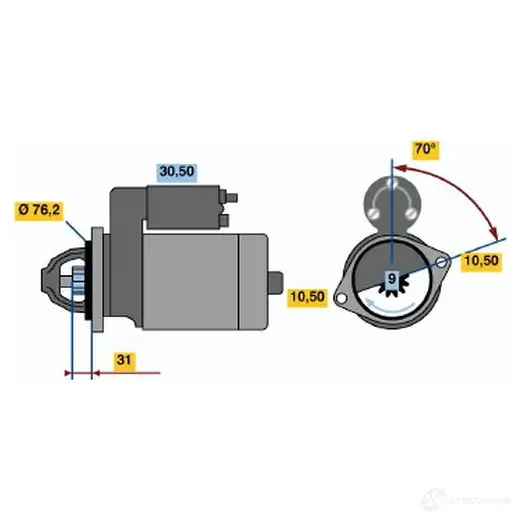 Стартер BOSCH BU6ERGX 10 34 0986010340 330866