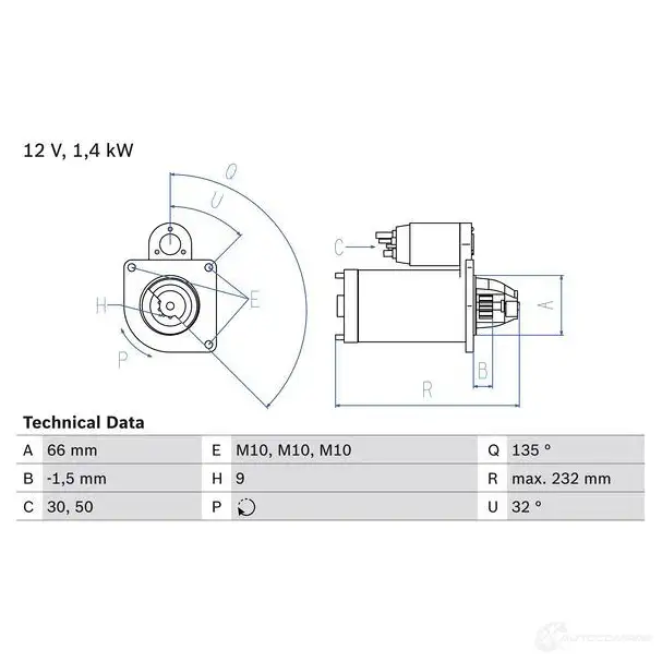 Стартер BOSCH 4W22VT 331374 0986018050 1 805 изображение 0