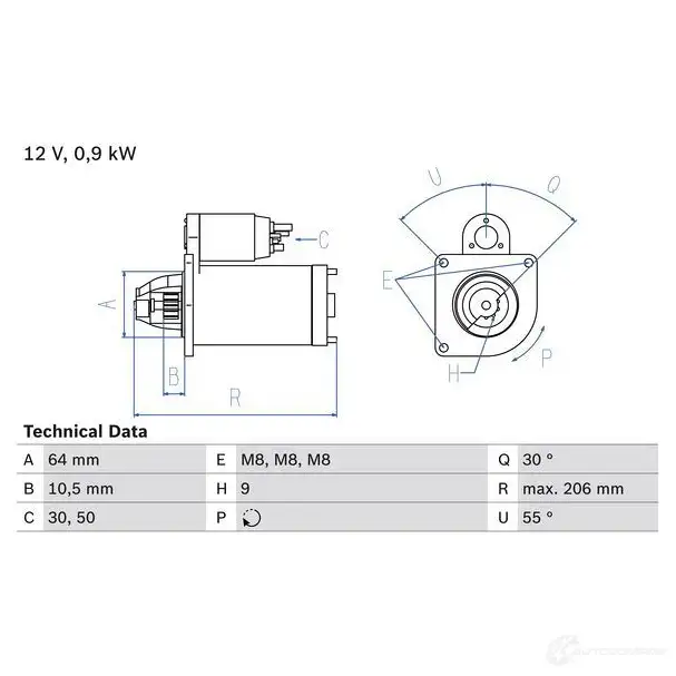 Стартер BOSCH 331885 YVV0Y 2 548 0986025480 изображение 0