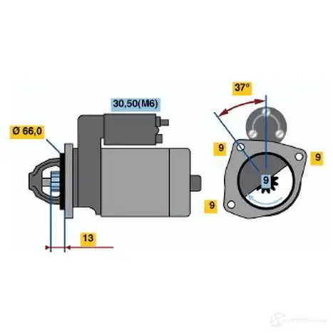 Стартер BOSCH 63134366 0001107066 DW (R) 12V 1,1 KW F4HI1 изображение 0