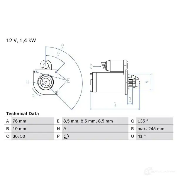 Стартер BOSCH 331193 1 560 0986015600 D3A8R изображение 0