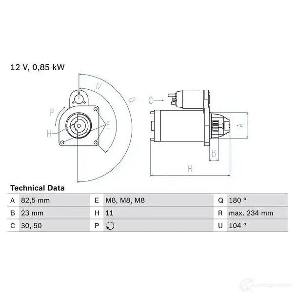 Стартер BOSCH 0986011910 330964 1 191 EE382P изображение 0