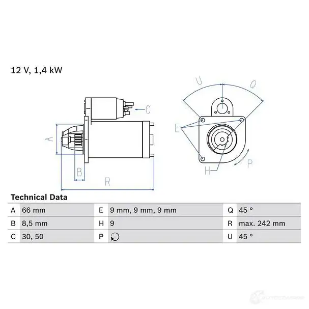 Стартер BOSCH 0986024140 331808 9WT64 241 4