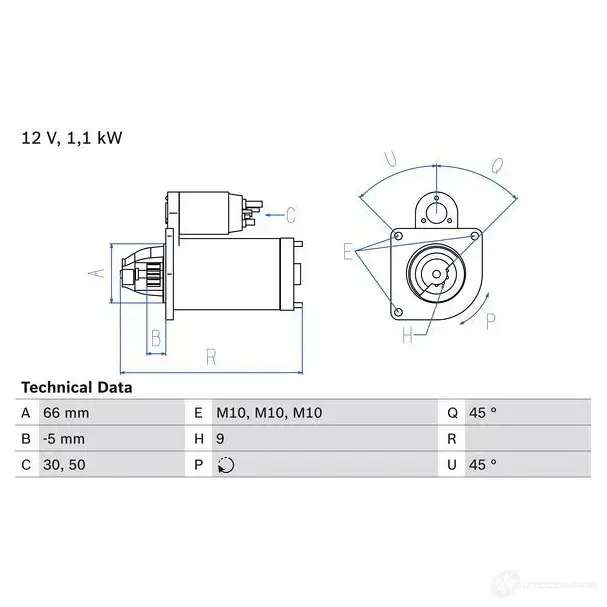 Стартер BOSCH E74I2KZ 330984 0986012340 1 234 изображение 0
