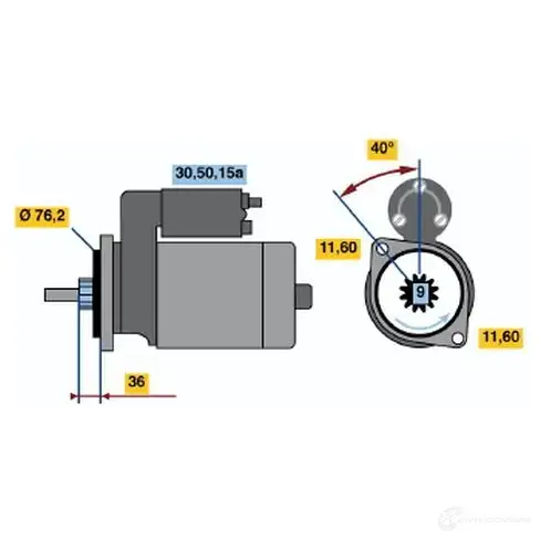 Стартер BOSCH 0986016230 1 623 2A50FEO 331229 изображение 0