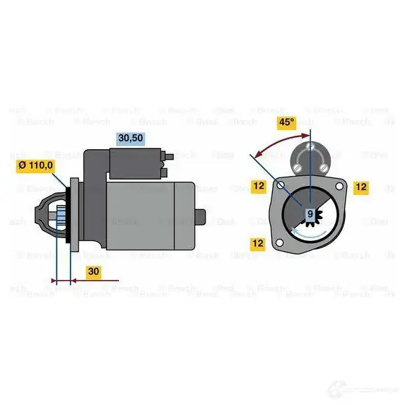 Стартер BOSCH HX95-M 12V (R) 303713 8X7PG2 0001262008 изображение 2