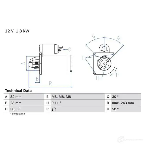 Стартер BOSCH 1 687 0986016870 331276 B46L6M7 изображение 0