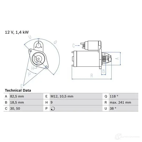 Стартер BOSCH 0986018260 182 6 82OH6BR 331392 изображение 0