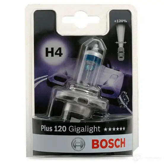 Лампа галогеновая H4 P43T 60/55 Вт 12 В BOSCH 1987301109 TG19R5 1423170546 12V 60/55W H4 GIGALIGHT 120 (BLIST) изображение 1