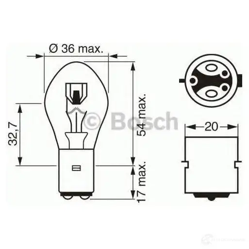 Лампа светодиодная S2 BA20D 35/35 Вт 12 В BOSCH 350293 12V 35/35W S2 1987302209 JE95O
