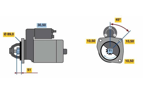 Стартер Bosch 0 001 260 026 L433ZV 220138454 HX95-L 12V (R) изображение 4
