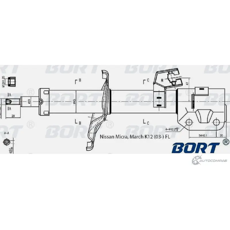 Стойка амортизационная газомасляная передняя левая BORT 1422495438 WLG7 9MC LZB0TX G22045188L