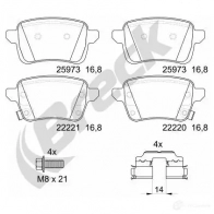 Тормозные колодки, комплект BRECK 1438407955 8W H96 222200070400 - Изображение 2