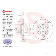 Тормозной диск BREMBO 09493934 8020584493939 Fiat Punto Evo (199) 3 Хэтчбек 1.6 D Multijet 120 л.с. 2009 – 2012 S0BL BOZ