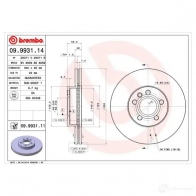 Тормозной диск BREMBO Seat Alhambra (7M) 1 Минивэн 1.9 TDI 90 л.с. 1996 – 2010 8020584993118 09993114 VJIH ZPL