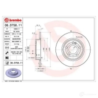 Тормозной диск BREMBO 1438329433 8 LWS6LN 08.D758.11 - Изображение 2