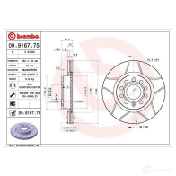 Тормозной диск BREMBO 8020584015223 09.9167.75 790865 8GZL BV - Изображение 2