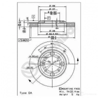 Тормозной диск BREMBO Mitsubishi Lancer 6 (C6, C7) 1990 – 1993 09670510 HIQ NY1 8020584670514