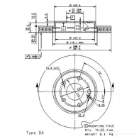 Тормозной диск BREMBO 790716 YU 8E3C1 09868110 8020584868119 - Изображение 2