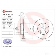 Тормозной диск BREMBO 0J 6NE 790300 09.6706.10 8020584670613