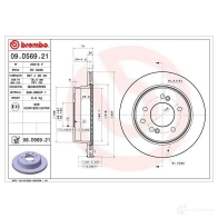 Тормозной диск BREMBO 1438329623 09.D569.21 FT W8AYZ - Изображение 2