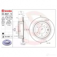 Тормозной диск BREMBO 09.B637.11 8020584220979 Mitsubishi Pajero 4 (V8, V9) Внедорожник 3.2 DI D 4WD (V98W. V88W) 200 л.с. 2009 – 2025 T MUZS1R