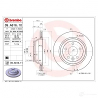 Тормозной диск BREMBO Volkswagen Transporter (T5) 5 Автобус 2.5 TDI 130 л.с. 2003 – 2009 KUZDU H 09.A616.11 8020584225875