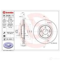 Тормозной диск BREMBO 1438329654 09.D428.11 PI VAH - Изображение 4