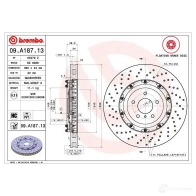 Тормозной диск BREMBO 09.A187.13 Nissan GT-R (R35) 1 Купе 3.8 V6 486 л.с. 2009 – 2010 8020584039144 8G4K I
