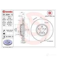 Тормозной диск BREMBO 8020584223581 09.D094.13 1210323913 5J63 U3 - Изображение 2