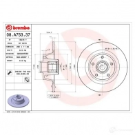Тормозной диск BREMBO 8020584216804 08.A753.37 4MUEO HL 789785 - Изображение 2