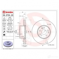 Тормозной диск BREMBO 09.5704.20 Mercedes S-Class (W140) 3 Седан 6.0 600 SE. SEL (140.056. 140.057) 408 л.с. 1991 – 1992 J4E1P Q1 8020584570425