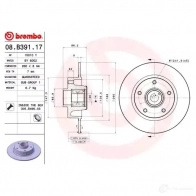Тормозной диск BREMBO 8020584030394 789832 08.B391.17 3DKL7 S - Изображение 3