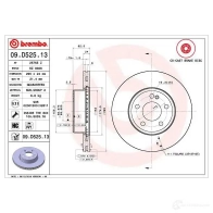 Тормозной диск BREMBO 09.D525.13 Mercedes C-Class (S205) 4 Универсал C 160 (205.275) 129 л.с. 2019 – 2024 8020584232477 CJFO K5