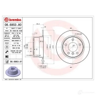 Тормозной диск BREMBO 4OW 6C4 8020584025758 789364 08.6853.81 - Изображение 7
