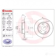 Тормозной диск BREMBO 789662 08.A147.11 1QH3 T 8020584031520 - Изображение 3