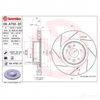 Тормозной диск BREMBO 09a75220 791422 Z1GB7 1 8020584213643