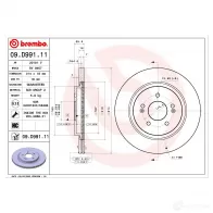 Тормозной диск BREMBO Hyundai Santa Fe (TM) 4 Кроссовер 2.0 CRDi AWD 150 л.с. 2018 – 2024 U 5ATT0 09.D991.11