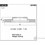 Тормозные диски ADVICS 'A6F106 C0M4 K 1420567986 62EPXIR