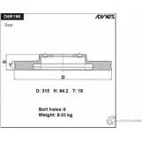 Тормозной диск задний ADVICS J 4HLX8 'D6R190 MMP26 1420568755
