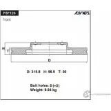 Тормозной диск передний ADVICS PZ3 CO4 L83L2 'F6F126 1420568256